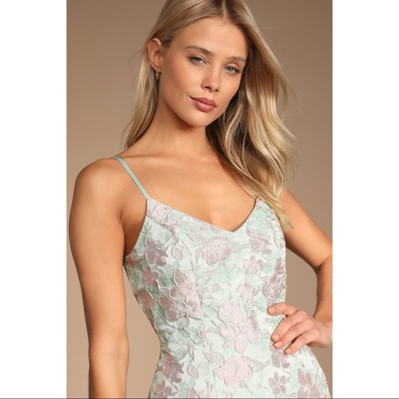 NWOT Lulus Never-Ending Love Mint Floral Jacquard Sleeveless Mini Dress - Picture 3 of 13